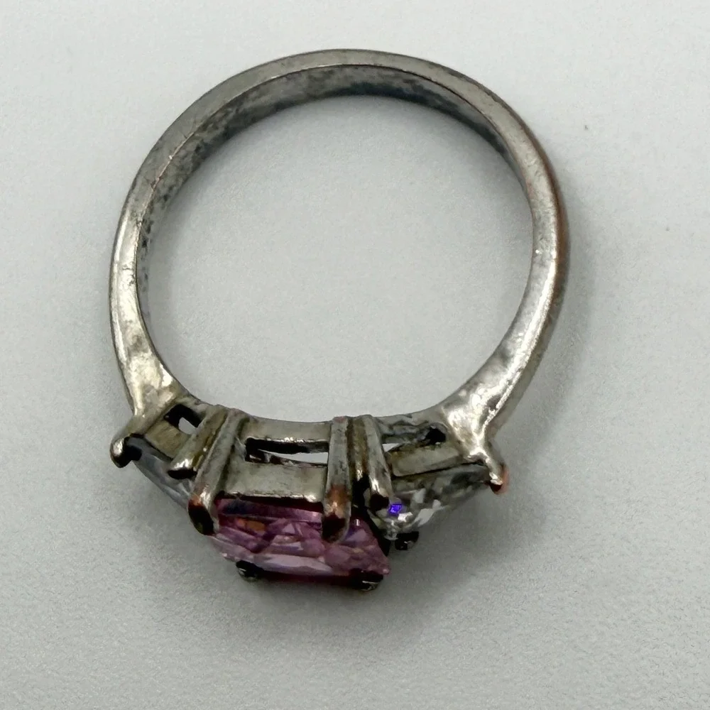 Pink‎ Glass Stone Ring Silver Tone Vintage Style Size 9